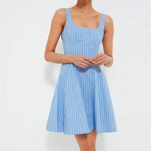 STAUD Blue and White Halter A-Line Mini Dress